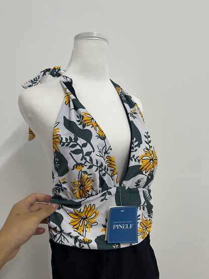 PINELF Floral Halter One-Piece Swimsuit,A stylish must-have for summer beaches and pools