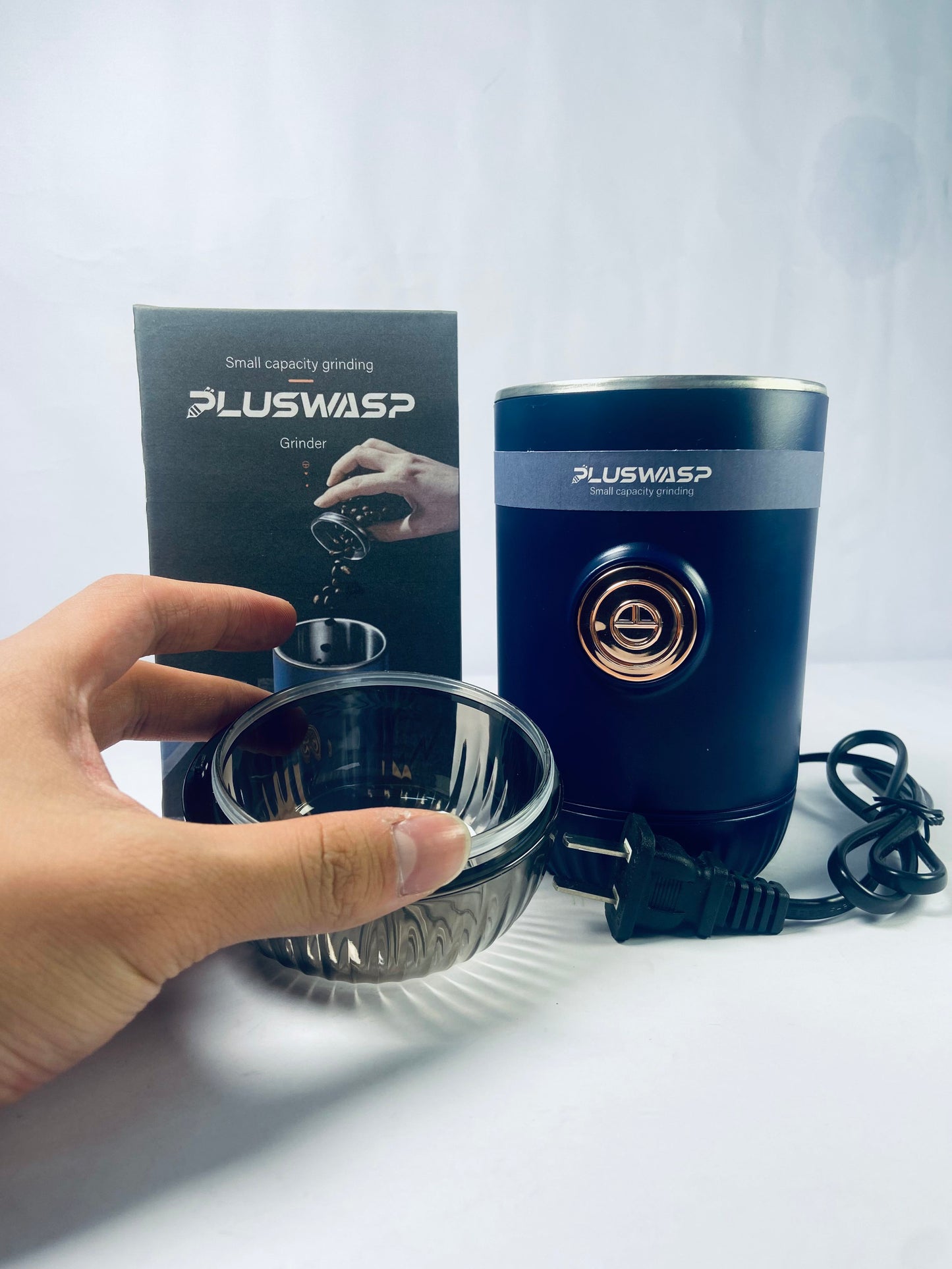 PLUSWASP Fresh Grind Electric Coffee Grinder for Beans,Spices and More,Stainless Steel Blades,Removable Chamber,Makes up to 12 Cups,Blue