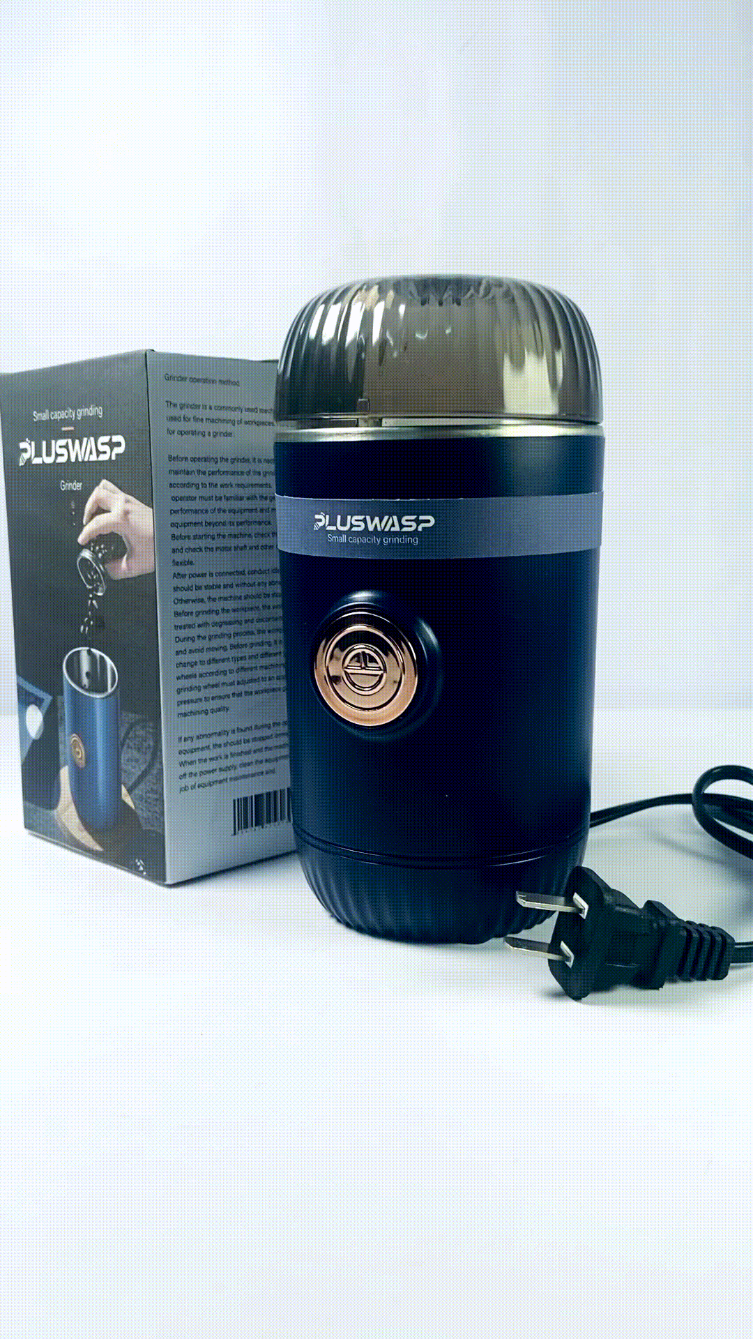 PLUSWASP Fresh Grind Electric Coffee Grinder for Beans,Spices and More,Stainless Steel Blades,Removable Chamber,Makes up to 12 Cups,Blue