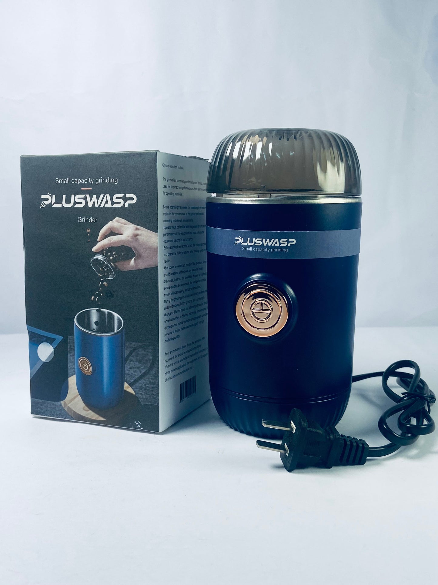 PLUSWASP Fresh Grind Electric Coffee Grinder for Beans,Spices and More,Stainless Steel Blades,Removable Chamber,Makes up to 12 Cups,Blue
