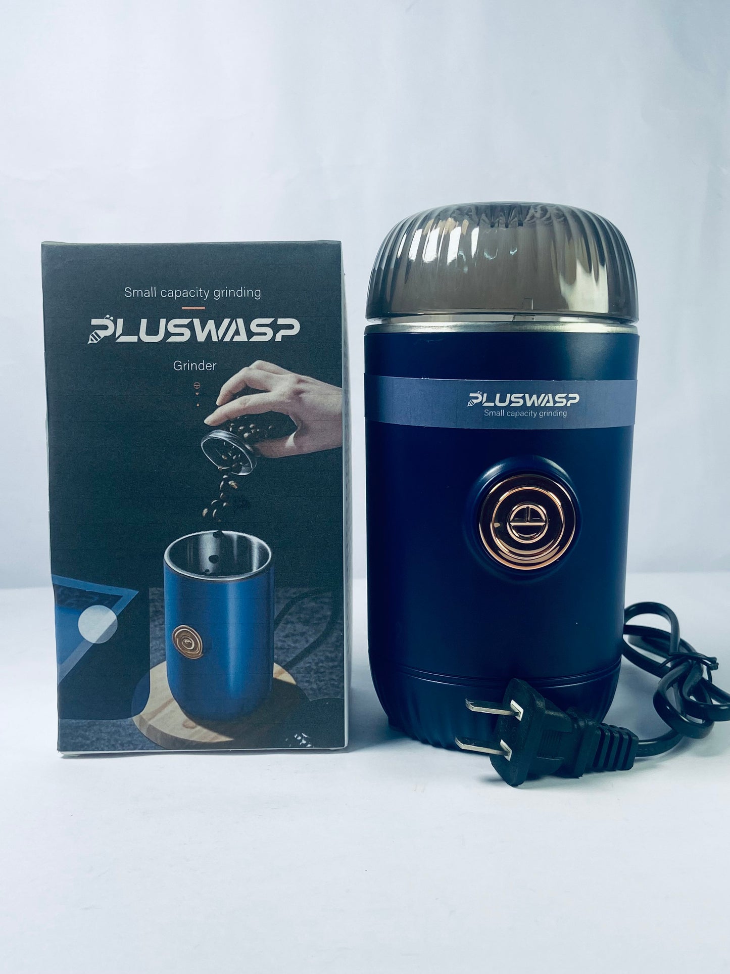 PLUSWASP Fresh Grind Electric Coffee Grinder for Beans,Spices and More,Stainless Steel Blades,Removable Chamber,Makes up to 12 Cups,Blue
