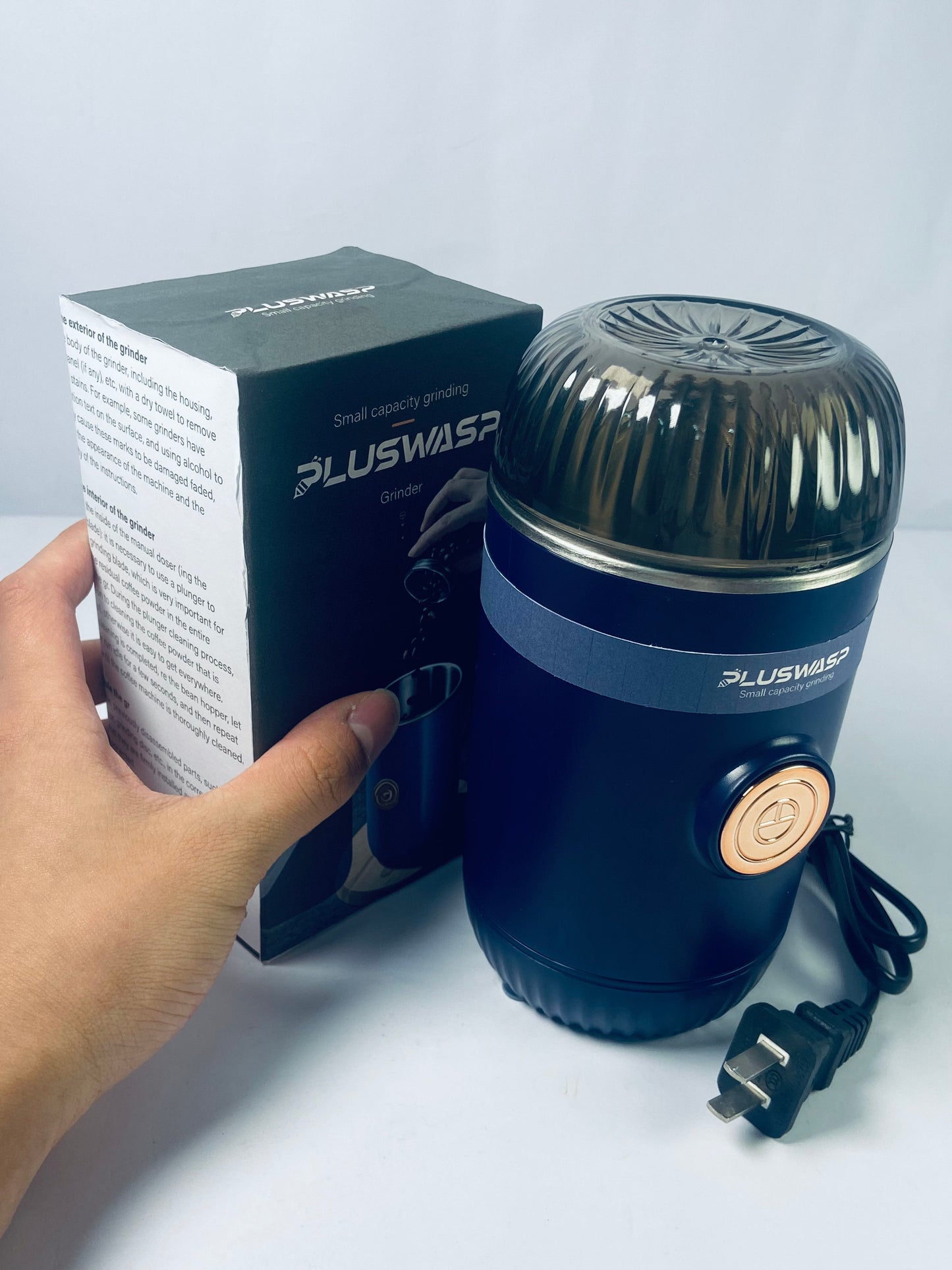 PLUSWASP Fresh Grind Electric Coffee Grinder for Beans,Spices and More,Stainless Steel Blades,Removable Chamber,Makes up to 12 Cups,Blue