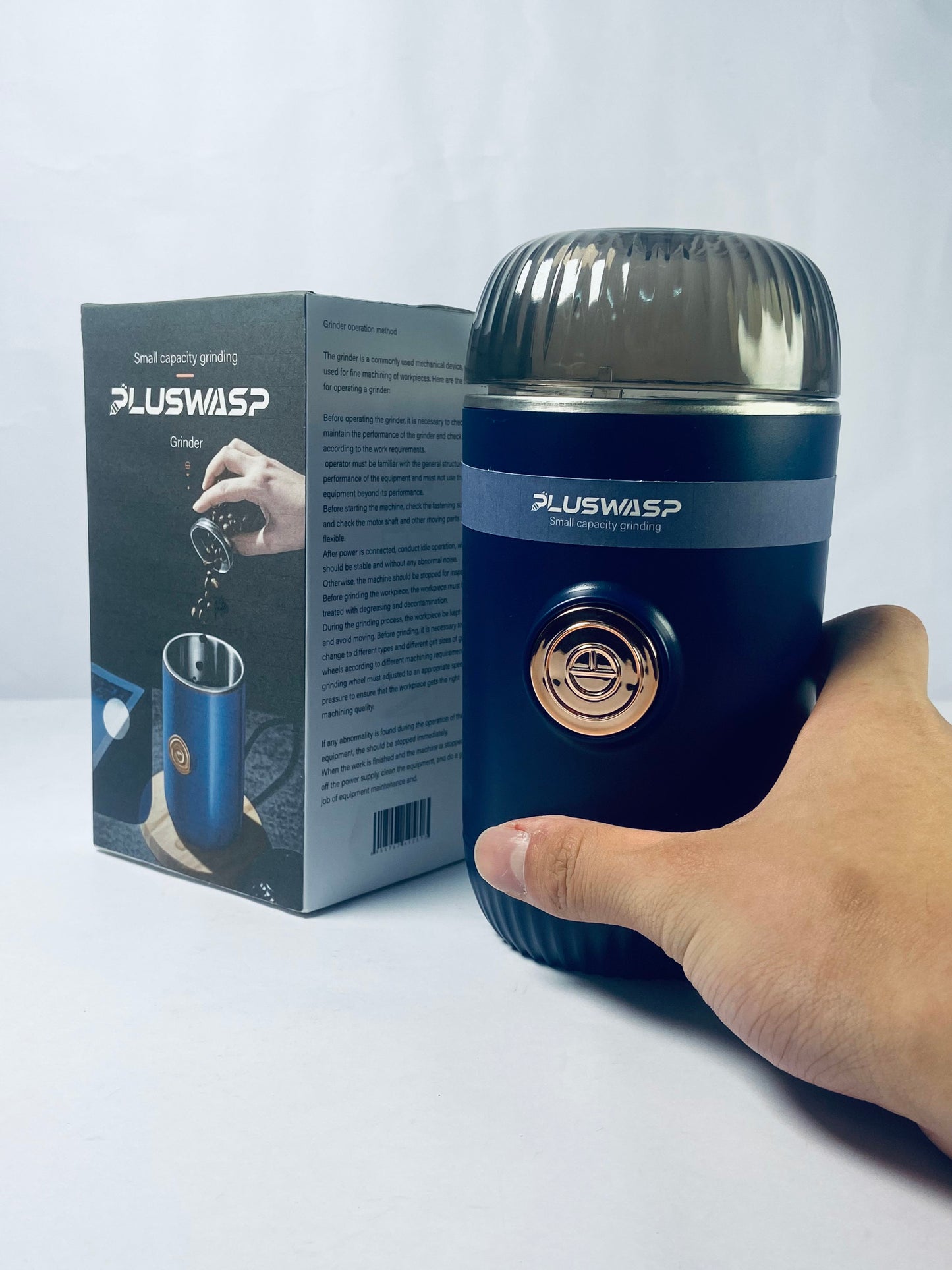 PLUSWASP Fresh Grind Electric Coffee Grinder for Beans,Spices and More,Stainless Steel Blades,Removable Chamber,Makes up to 12 Cups,Blue