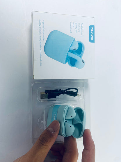 PWGVOL Wireless Headsets, Bluetooth 5.3 Half in-Ear Wireless Earbuds with Charging Case, Deep Bass Stereo Headphones, Dual Mics, 26H Playtime, one Step-Pairing, IPX4 Waterproof Earphones, Blue