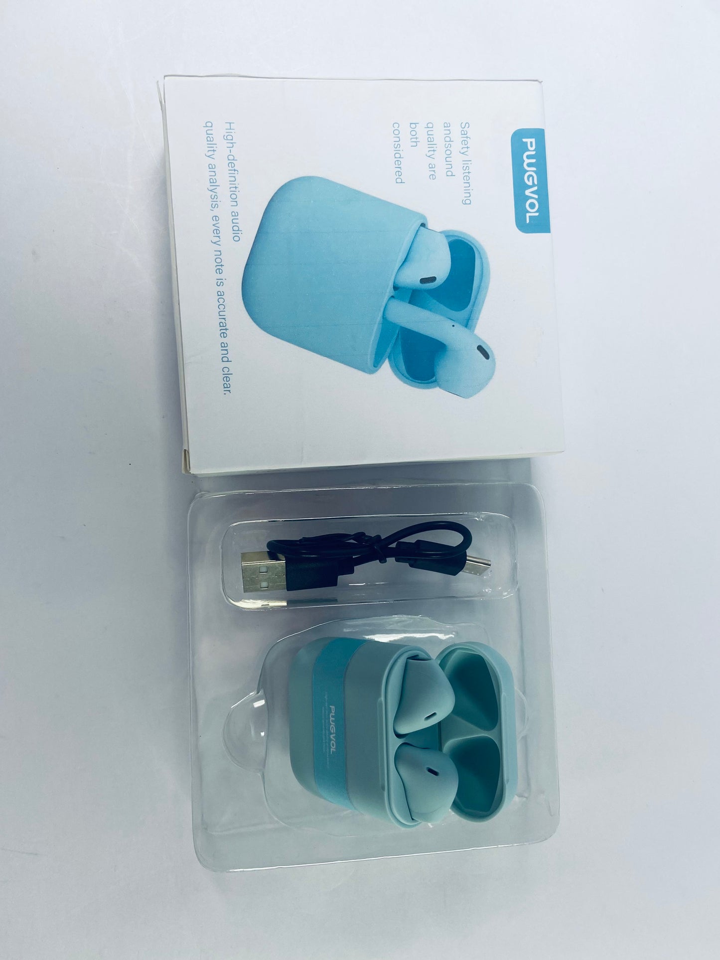 PWGVOL Wireless Headsets, Bluetooth 5.3 Half in-Ear Wireless Earbuds with Charging Case, Deep Bass Stereo Headphones, Dual Mics, 26H Playtime, one Step-Pairing, IPX4 Waterproof Earphones, Blue