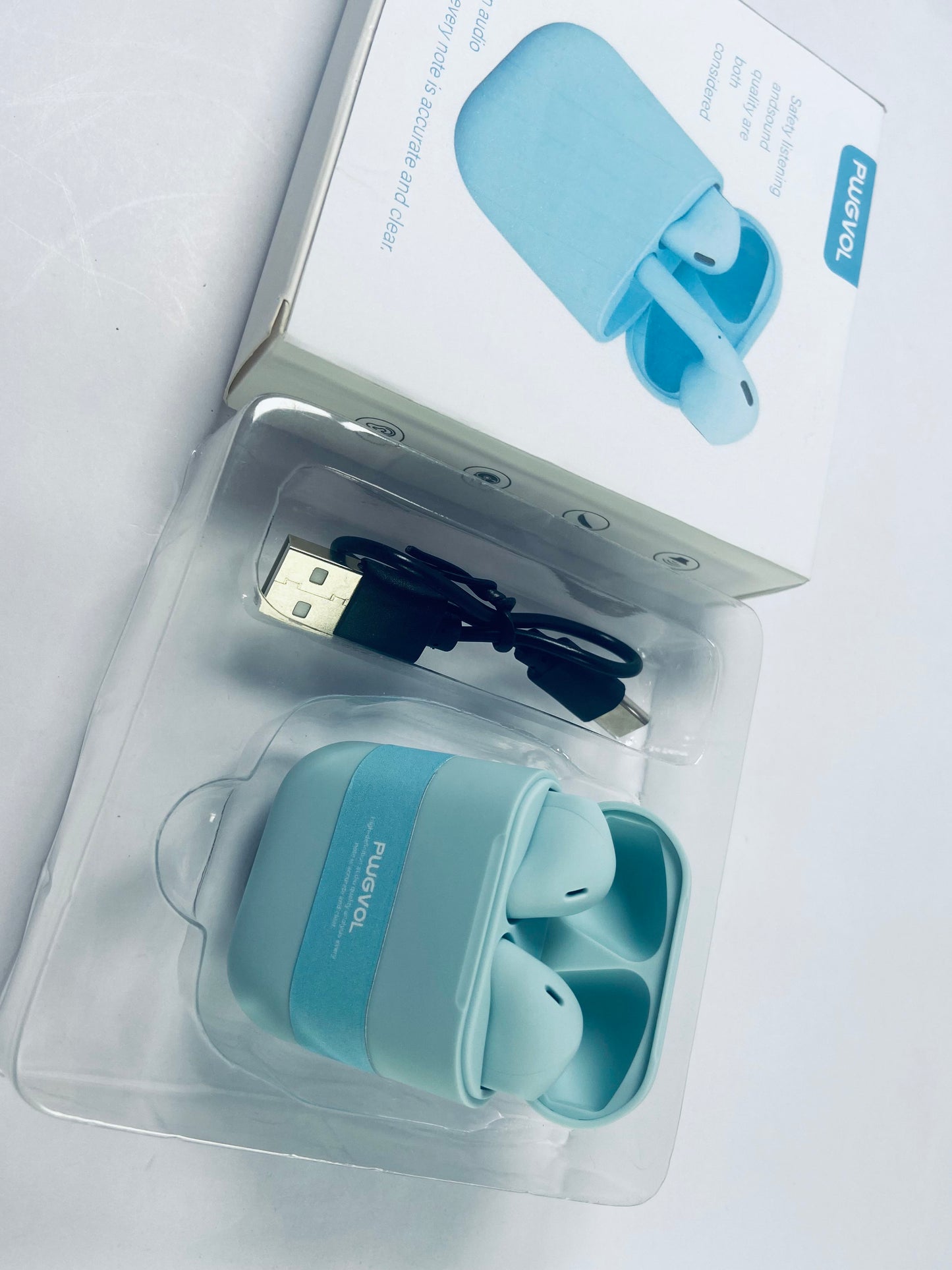 PWGVOL Wireless Headsets, Bluetooth 5.3 Half in-Ear Wireless Earbuds with Charging Case, Deep Bass Stereo Headphones, Dual Mics, 26H Playtime, one Step-Pairing, IPX4 Waterproof Earphones, Blue