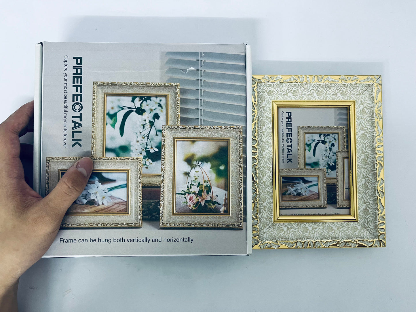 PREFECTALK Frame Vintage Photo Frame Ornate Textured Hand-Crafted Resin Frame with Easel&Hook for Tabletop&Wall Display