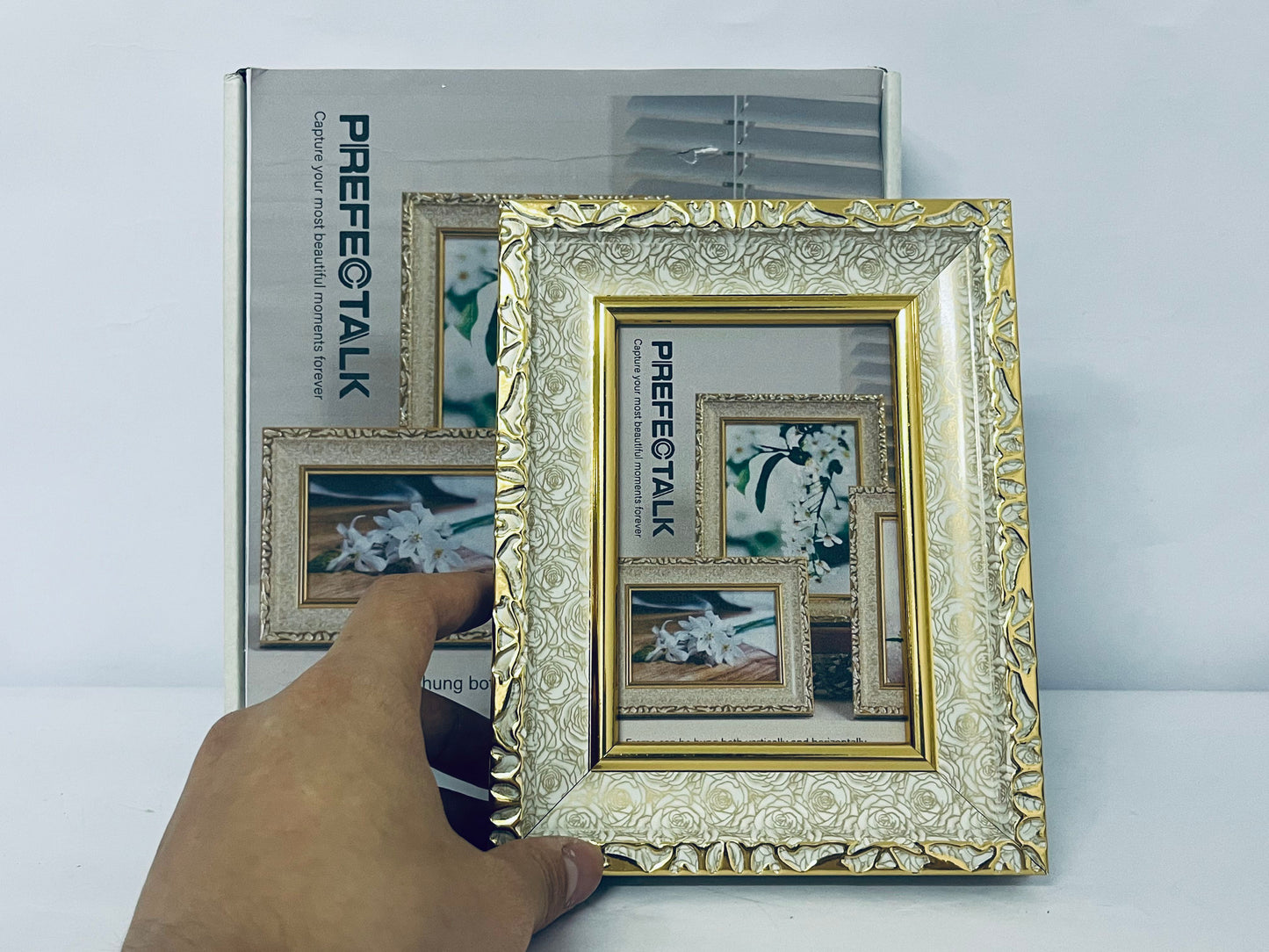PREFECTALK Frame Vintage Photo Frame Ornate Textured Hand-Crafted Resin Frame with Easel&Hook for Tabletop&Wall Display