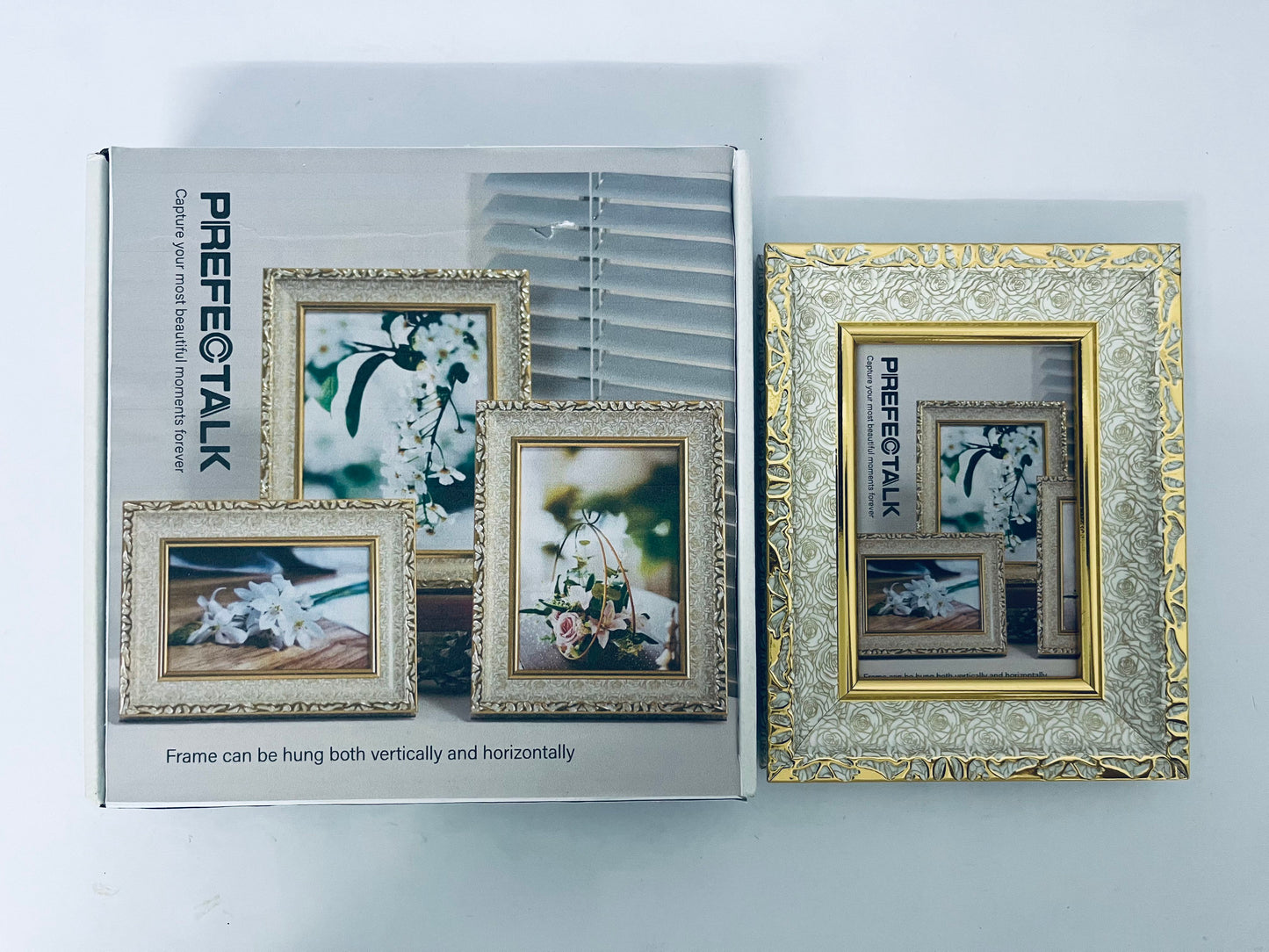 PREFECTALK Frame Vintage Photo Frame Ornate Textured Hand-Crafted Resin Frame with Easel&Hook for Tabletop&Wall Display