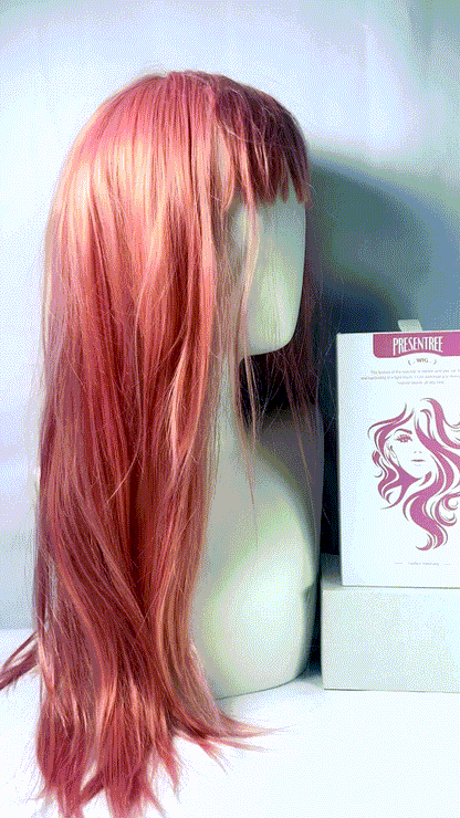 PRESENTREE Pink Wig with Bangs for Women Long Pink straight Wigs 26 Inch Natural Looking Heat Resistant Synthetic Wig for Daily Party Use