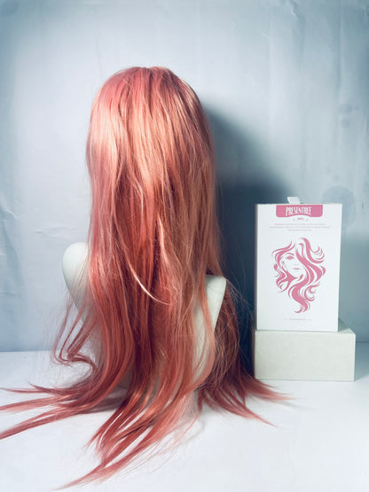 PRESENTREE Pink Wig with Bangs for Women Long Pink straight Wigs 26 Inch Natural Looking Heat Resistant Synthetic Wig for Daily Party Use