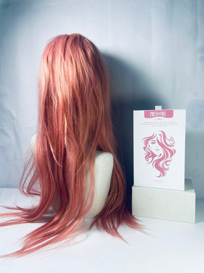 PRESENTREE Pink Wig with Bangs for Women Long Pink straight Wigs 26 Inch Natural Looking Heat Resistant Synthetic Wig for Daily Party Use
