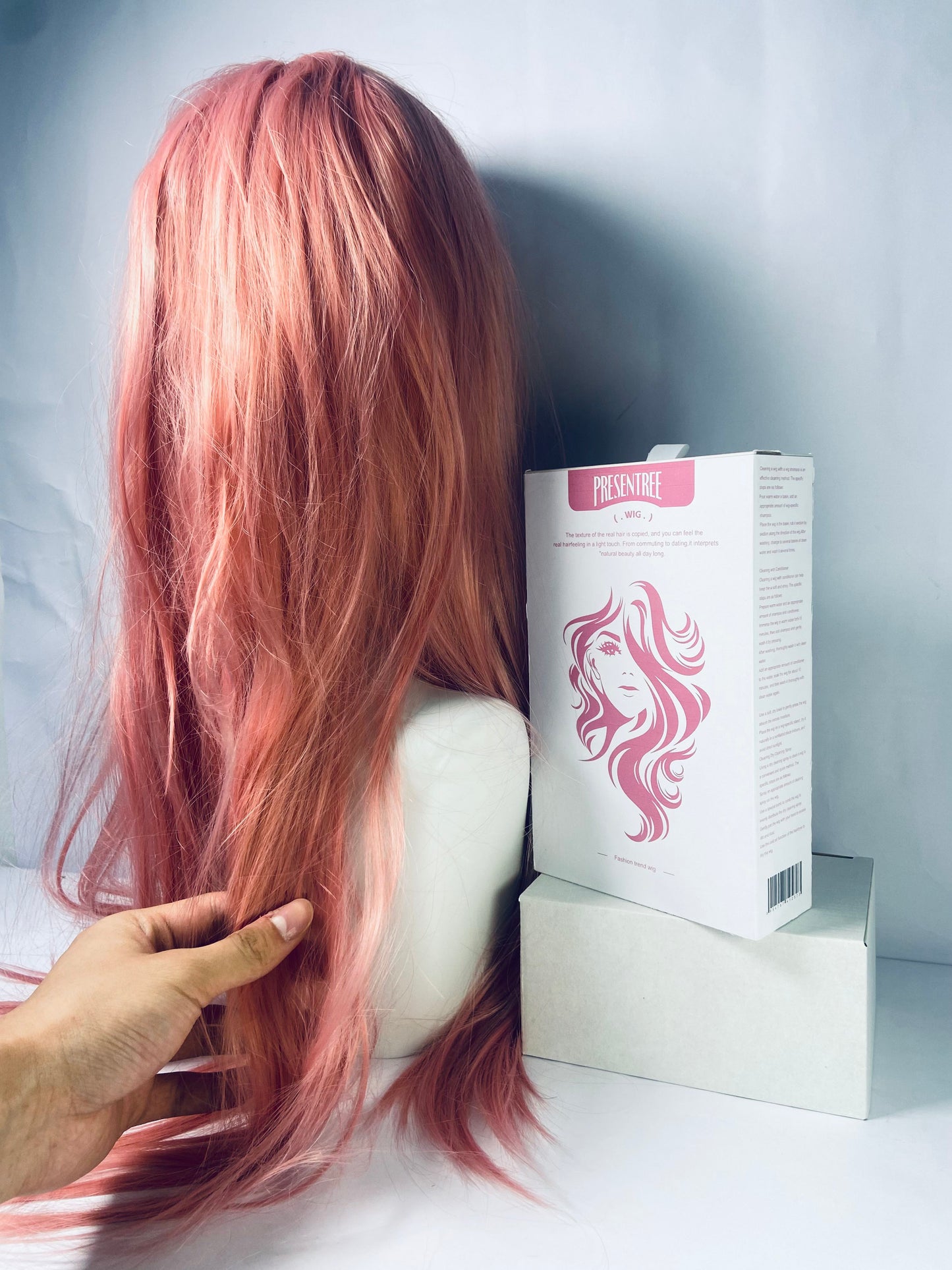 PRESENTREE Pink Wig with Bangs for Women Long Pink straight Wigs 26 Inch Natural Looking Heat Resistant Synthetic Wig for Daily Party Use