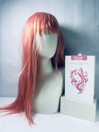 PRESENTREE Pink Wig with Bangs for Women Long Pink straight Wigs 26 Inch Natural Looking Heat Resistant Synthetic Wig for Daily Party Use