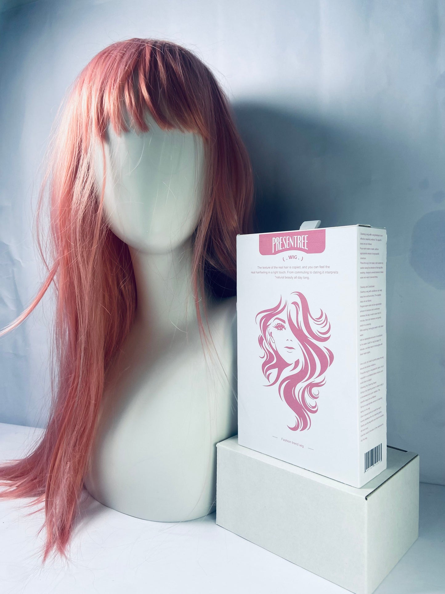PRESENTREE Pink Wig with Bangs for Women Long Pink straight Wigs 26 Inch Natural Looking Heat Resistant Synthetic Wig for Daily Party Use