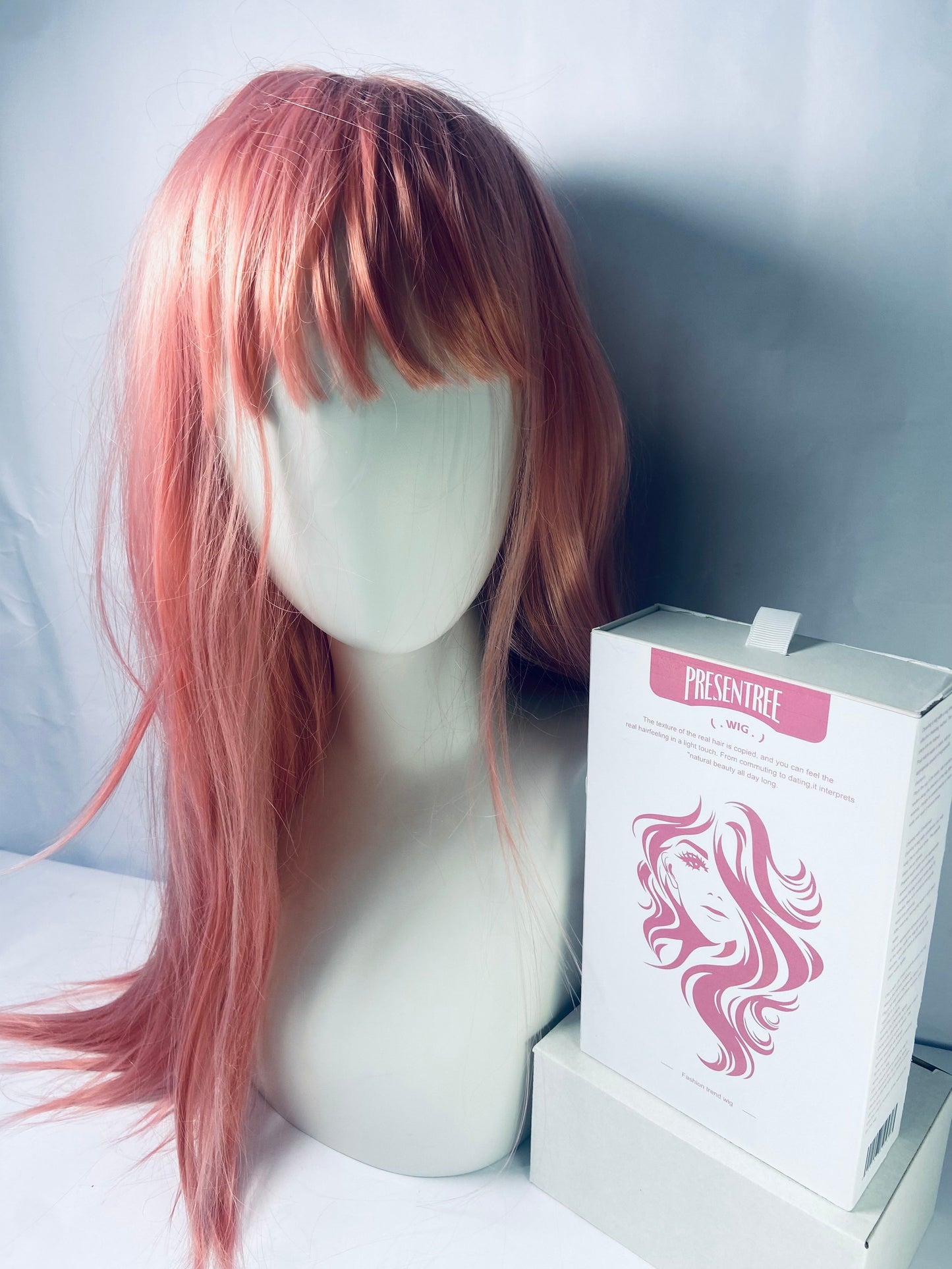 PRESENTREE Pink Wig with Bangs for Women Long Pink straight Wigs 26 Inch Natural Looking Heat Resistant Synthetic Wig for Daily Party Use