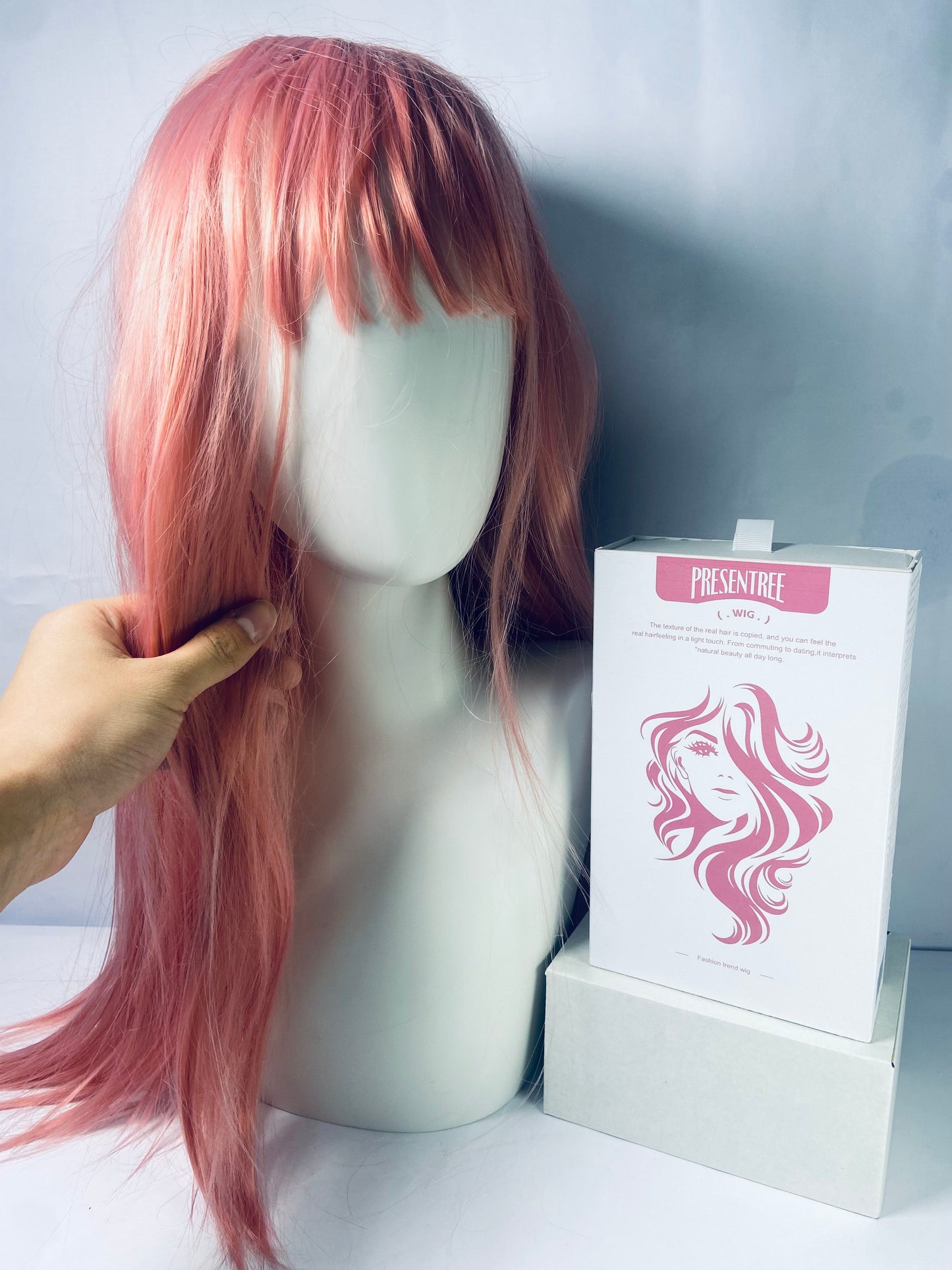 PRESENTREE Pink Wig with Bangs for Women Long Pink straight Wigs 26 Inch Natural Looking Heat Resistant Synthetic Wig for Daily Party Use