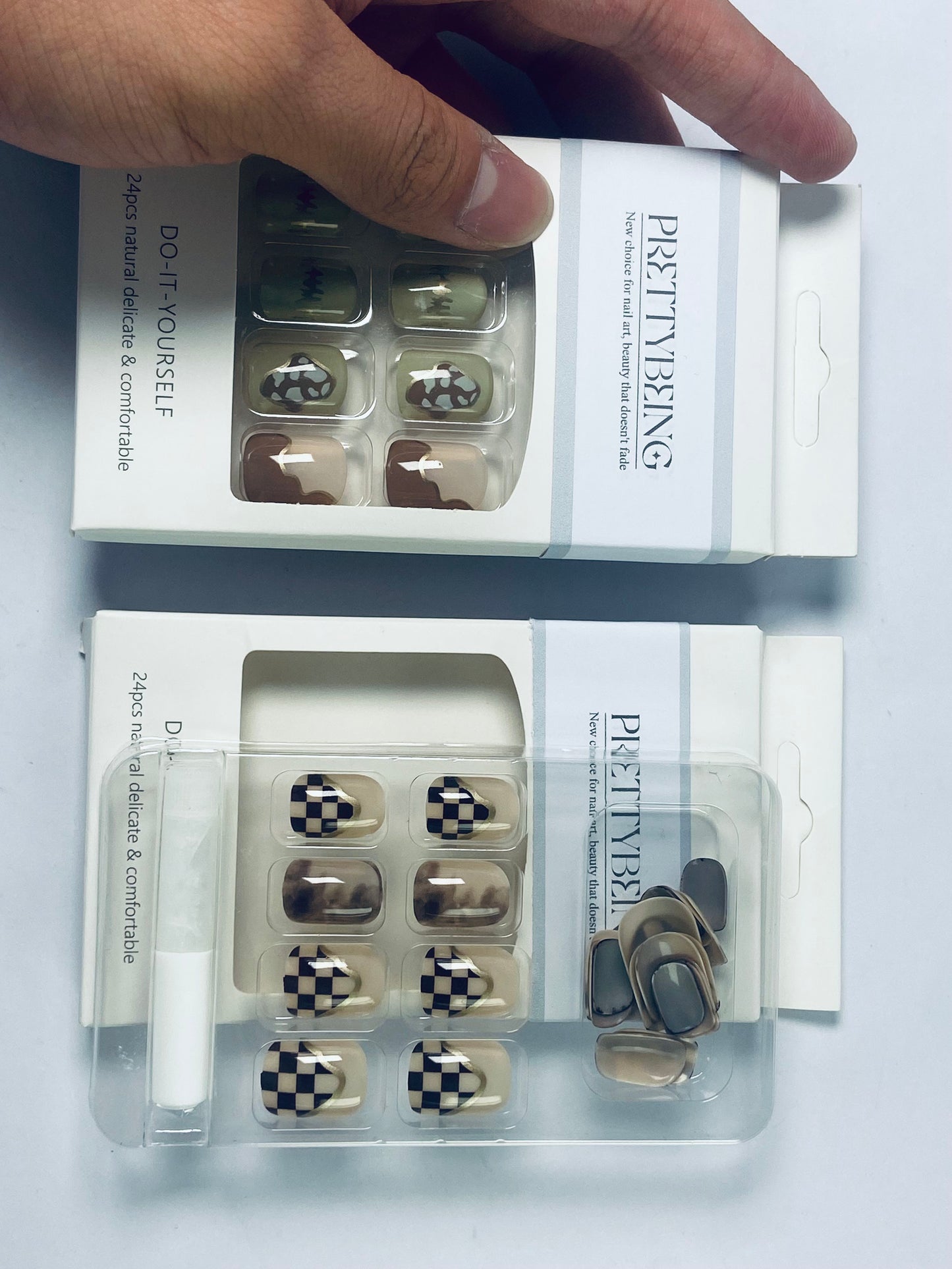 PRETTYBEING Press-On Nails Manicure Kit, Almond, 24-Piece Set, Long-Lasting Fake Nails with Glue