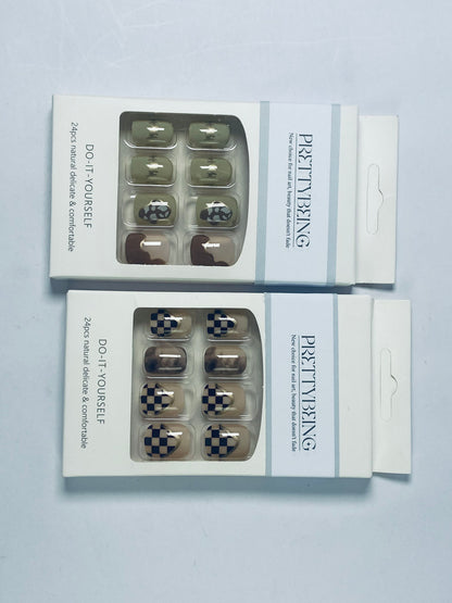 PRETTYBEING Press-On Nails Manicure Kit, Almond, 24-Piece Set, Long-Lasting Fake Nails with Glue
