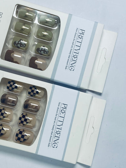 PRETTYBEING Press-On Nails Manicure Kit, Almond, 24-Piece Set, Long-Lasting Fake Nails with Glue