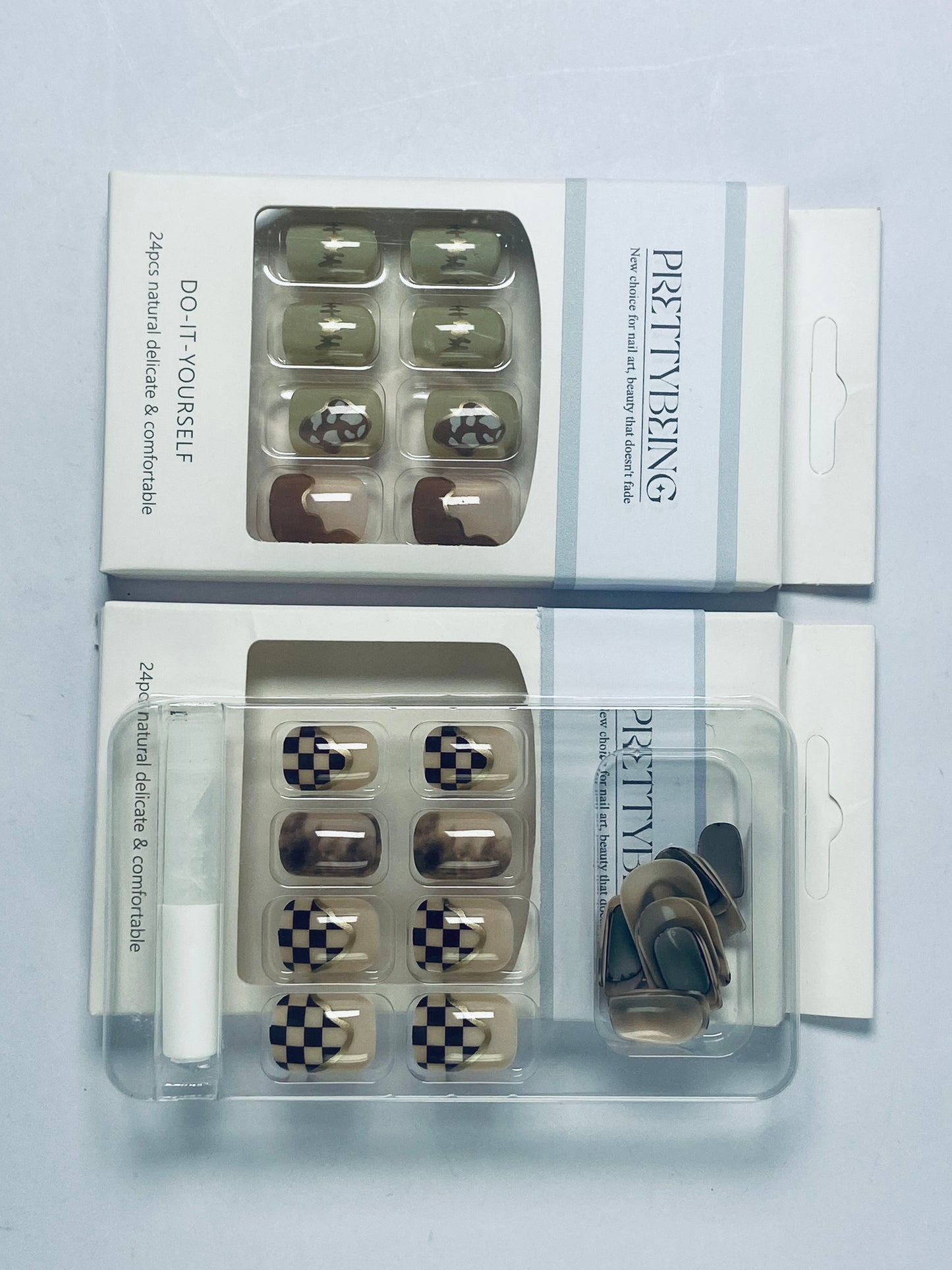PRETTYBEING Press-On Nails Manicure Kit, Almond, 24-Piece Set, Long-Lasting Fake Nails with Glue