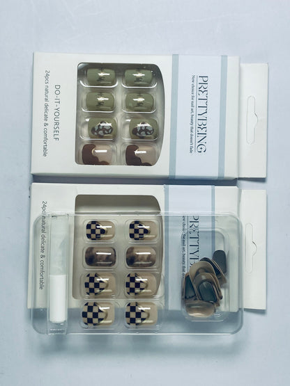 PRETTYBEING Press-On Nails Manicure Kit, Almond, 24-Piece Set, Long-Lasting Fake Nails with Glue
