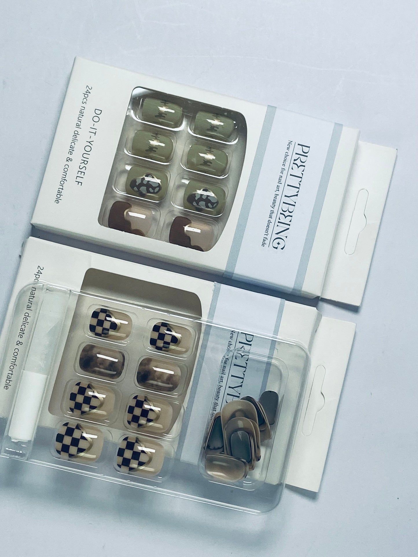 PRETTYBEING Press-On Nails Manicure Kit, Almond, 24-Piece Set, Long-Lasting Fake Nails with Glue