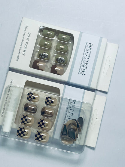 PRETTYBEING Press-On Nails Manicure Kit, Almond, 24-Piece Set, Long-Lasting Fake Nails with Glue