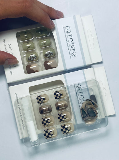 PRETTYBEING Press-On Nails Manicure Kit, Almond, 24-Piece Set, Long-Lasting Fake Nails with Glue