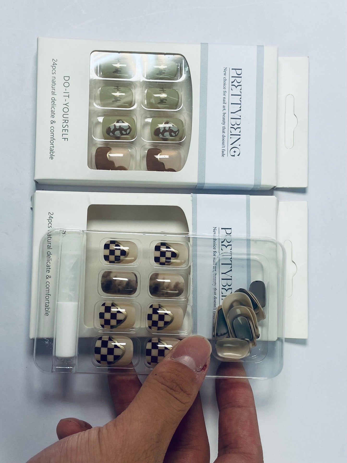 PRETTYBEING Press-On Nails Manicure Kit, Almond, 24-Piece Set, Long-Lasting Fake Nails with Glue