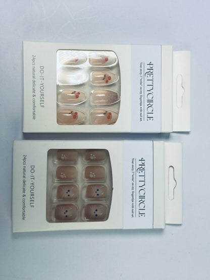 PRETTYCIRCLE False nails Press on Nails Coffin Short Length, 24Pcs Full Cover Reusable Glossy Fake Nails with Glue, Artificial Fingernails with Designs, Glue Stick on Nails with Charm(Cute Bear and cherry)