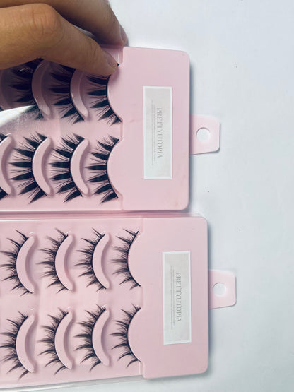 PRETTYUTOPIA Anime Lashes Korean Japanese Look Like Asian Natural Look False Eyelashes Manga Lashes Mink Wispy Fluffy Spiky 3D Volume Eyelashes Pack Cosplay Fake Eyelashes Individual Cluster 5 Pairs
