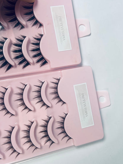PRETTYUTOPIA Anime Lashes Korean Japanese Look Like Asian Natural Look False Eyelashes Manga Lashes Mink Wispy Fluffy Spiky 3D Volume Eyelashes Pack Cosplay Fake Eyelashes Individual Cluster 5 Pairs