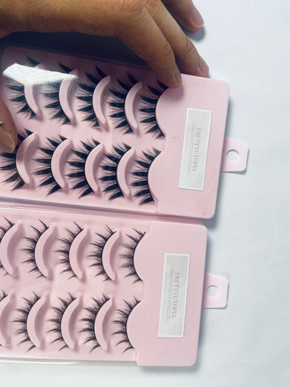 PRETTYUTOPIA Anime Lashes Korean Japanese Look Like Asian Natural Look False Eyelashes Manga Lashes Mink Wispy Fluffy Spiky 3D Volume Eyelashes Pack Cosplay Fake Eyelashes Individual Cluster 5 Pairs