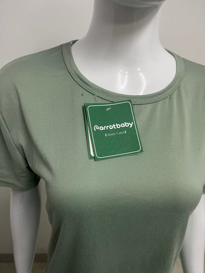 【Parrotbaby T-shirts】——Parrotbaby Misty Matcha Green Crew Neck T-Shirt - Your Versatile Wardrobe Staple