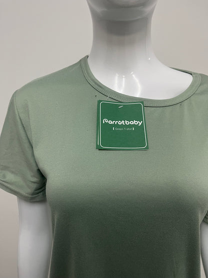 【Parrotbaby T-shirts】——Parrotbaby Misty Matcha Green Crew Neck T-Shirt - Your Versatile Wardrobe Staple