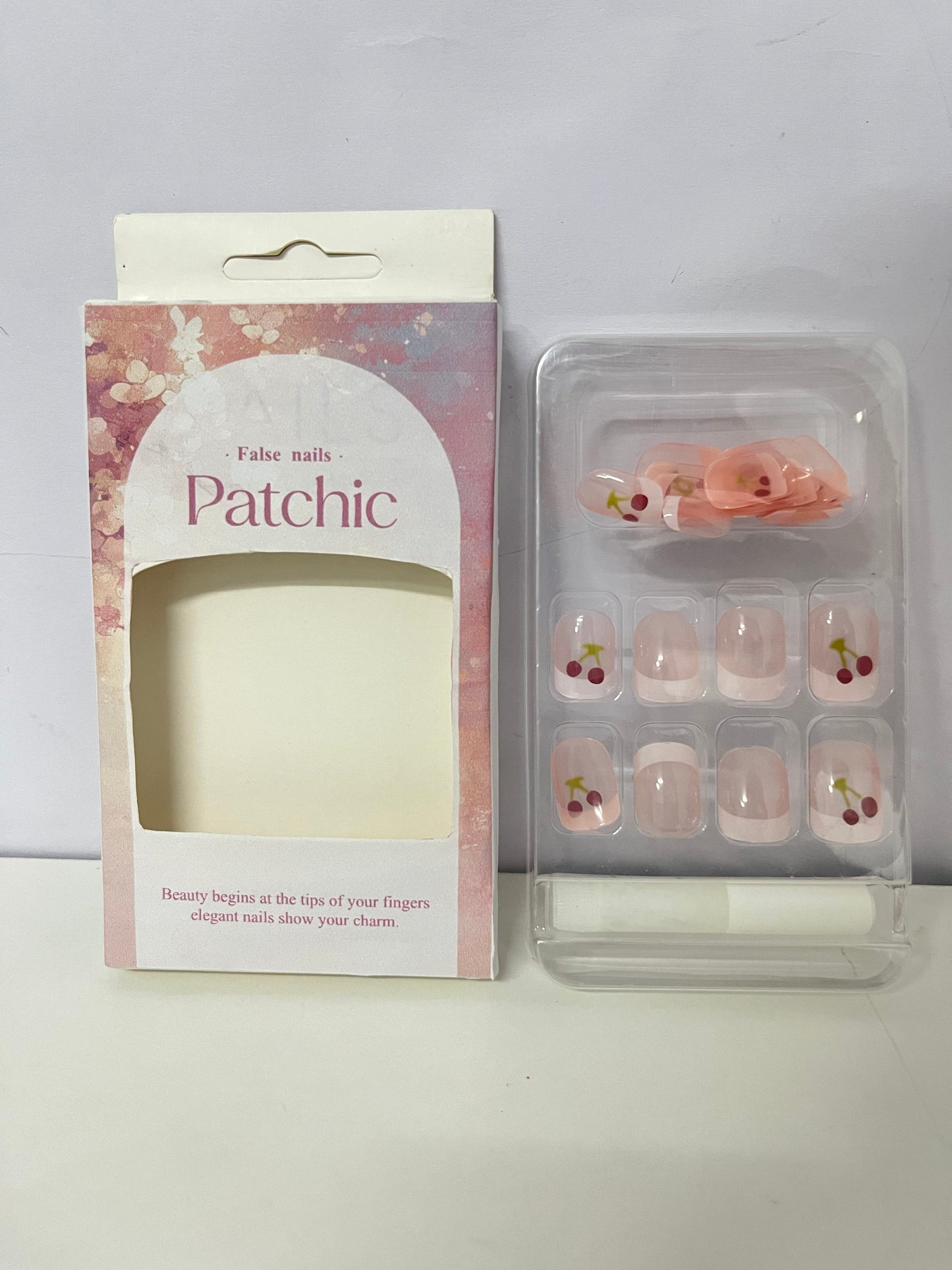 Patchic Cherry Pink Sheer False Nails Self-Adhesive A Sweet & Vibrant Item for Daily Manicure
