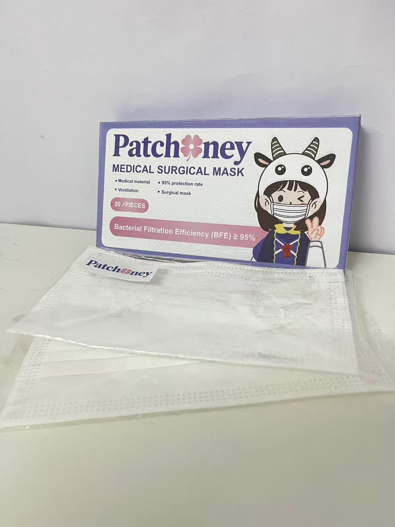 Patchoney Medical Surgical Mask 20-Count Cute Design High Protection & Breathable A Lovely Protection Companion for Daily Outings