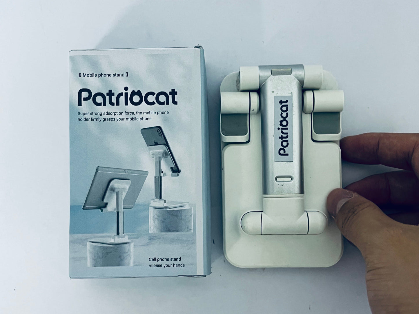 Patriocat Cell Phone Stand,Adjustable Angle Height Phone Honder for Desk,Fully Foldable Portable Phone Mount,Compatible with All Mobile Phones and Small Tablet.