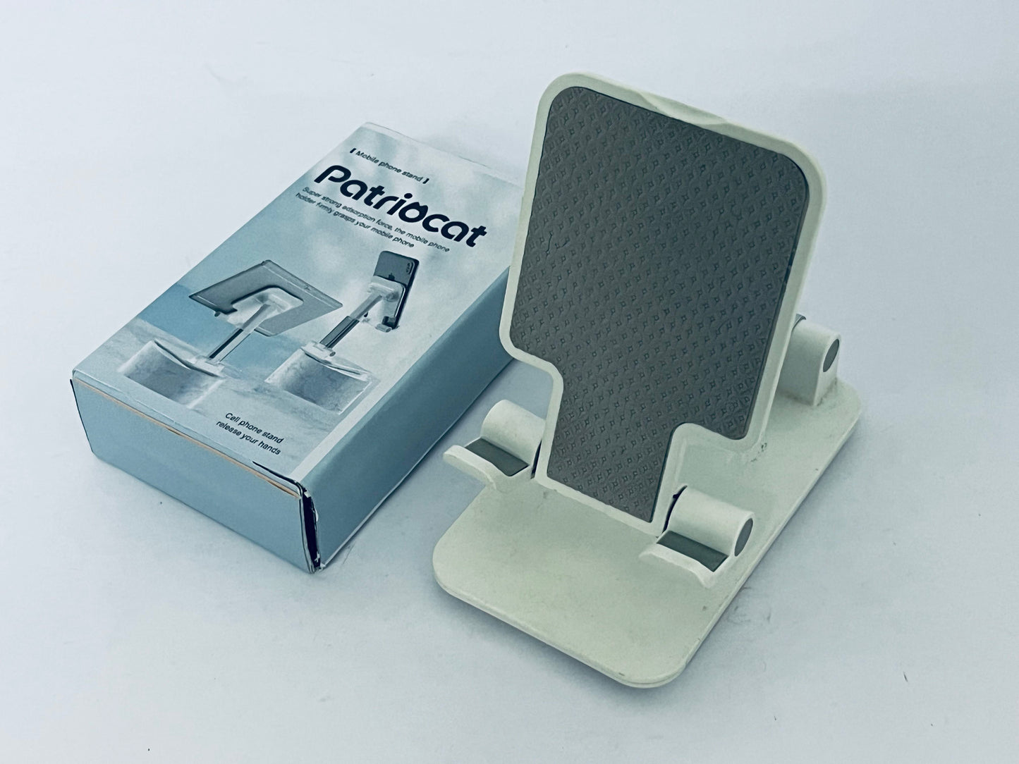 Patriocat Cell Phone Stand,Adjustable Angle Height Phone Honder for Desk,Fully Foldable Portable Phone Mount,Compatible with All Mobile Phones and Small Tablet.