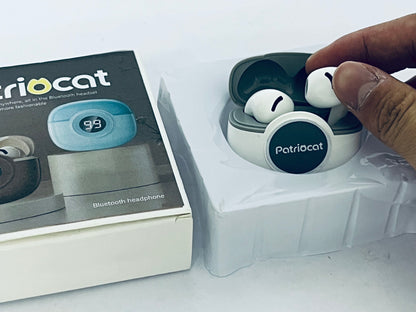 Patriocat Wireless Earbuds 5.49 Bluetooth TWS In-Ear LED Digital Display Earphones IPX-5 Waterproof 30 Hours Total Playtime 180 Hours Standby HiFi Stereo ENC Headphones White