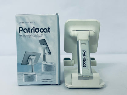 Patriocat Cell Phone Stand,Adjustable Angle Height Phone Honder for Desk,Fully Foldable Portable Phone Mount,Compatible with All Mobile Phones and Small Tablet.