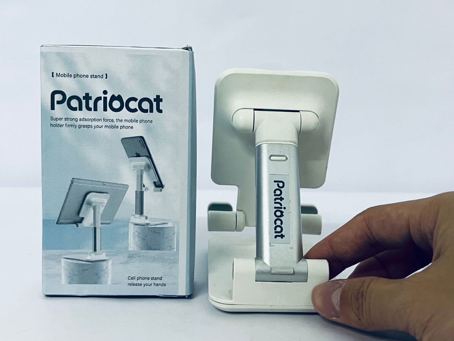 Patriocat Cell Phone Stand,Adjustable Angle Height Phone Honder for Desk,Fully Foldable Portable Phone Mount,Compatible with All Mobile Phones and Small Tablet.
