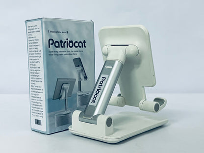 Patriocat Cell Phone Stand,Adjustable Angle Height Phone Honder for Desk,Fully Foldable Portable Phone Mount,Compatible with All Mobile Phones and Small Tablet.