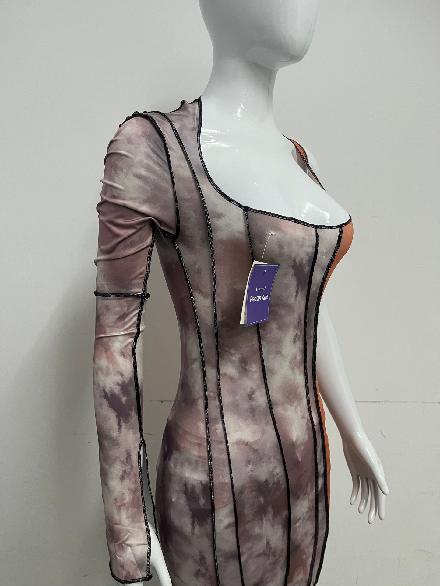 [Peak&Vale Dresses]-Tie-Dye Color-Block One-Shoulder Dress - Y2K Bodycon Mini Dress
