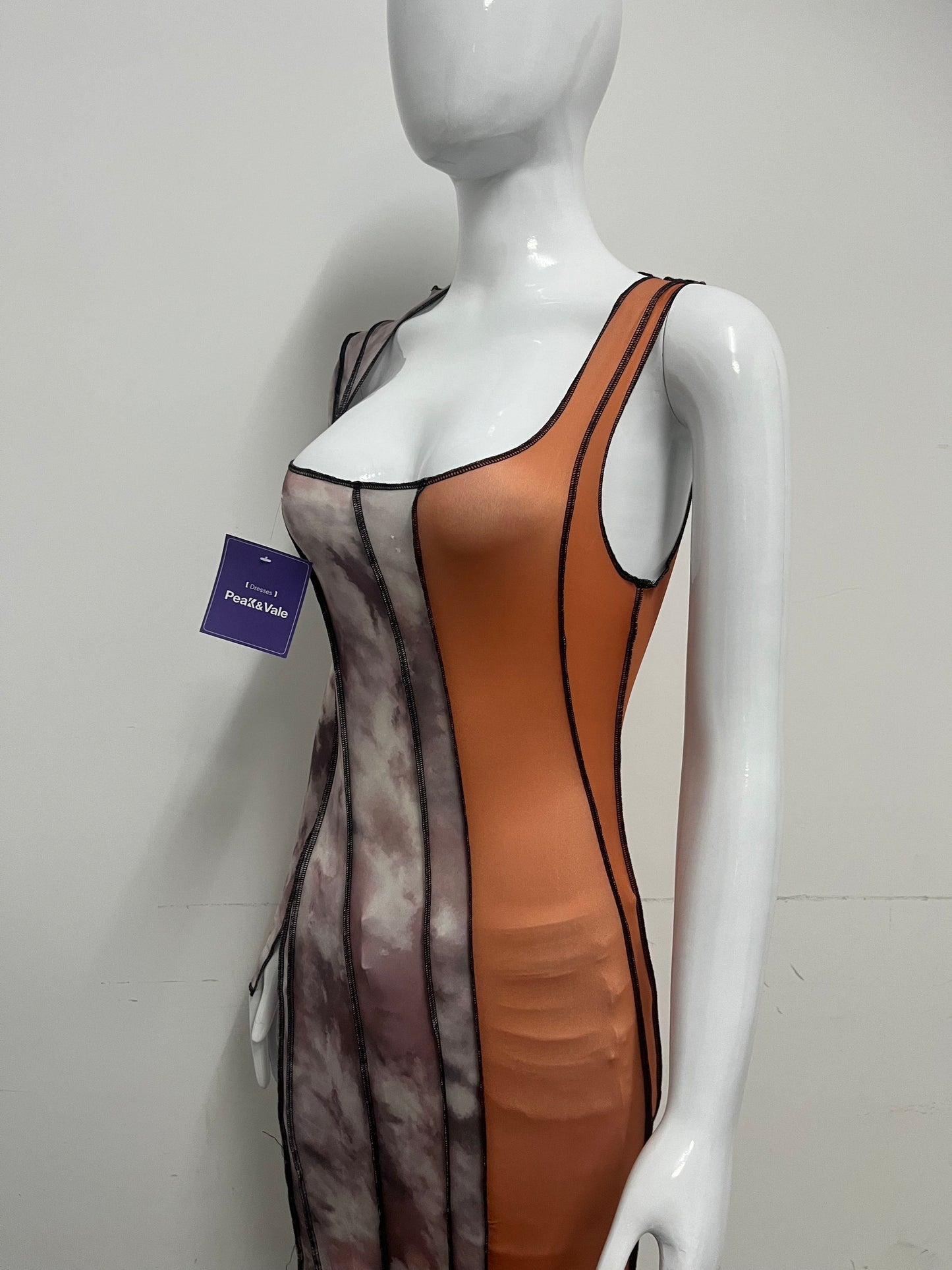 [Peak&Vale Dresses]-Tie-Dye Color-Block One-Shoulder Dress - Y2K Bodycon Mini Dress