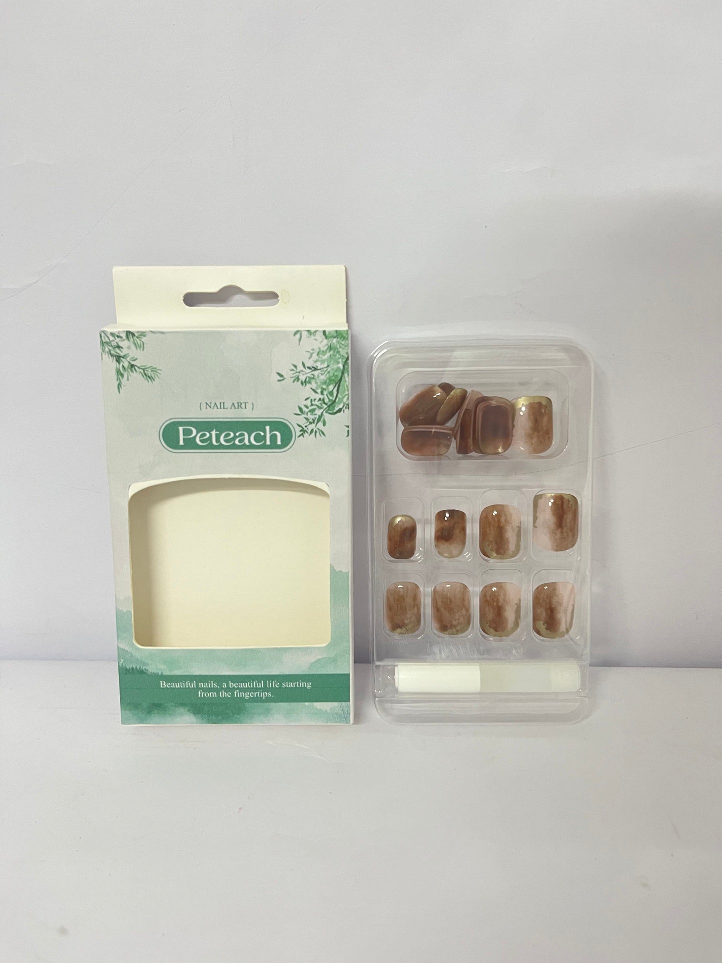 Peteach 24pcs Jelly Glue Press Nail Tips Fake Nails Full Cover Manicure Easy Application