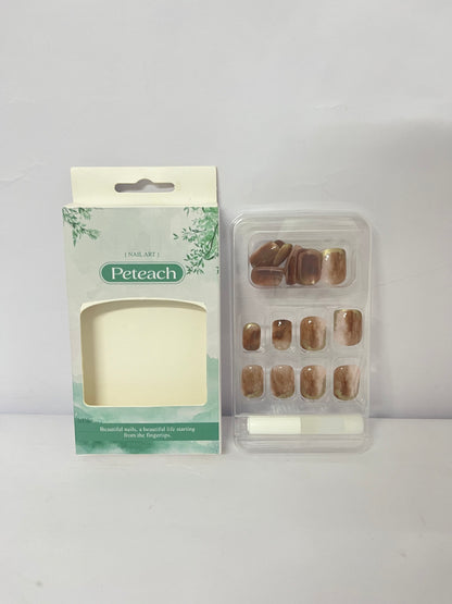 Peteach 24pcs Jelly Glue Press Nail Tips Fake Nails Full Cover Manicure Easy Application