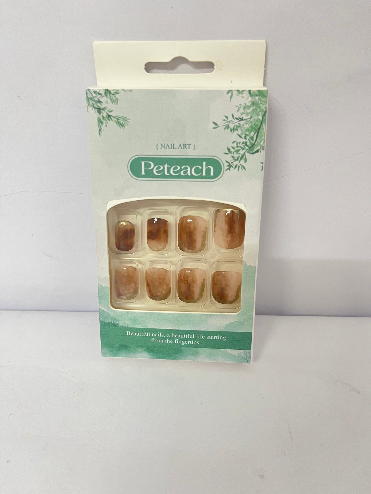 Peteach 24pcs Jelly Glue Press Nail Tips Fake Nails Full Cover Manicure Easy Application