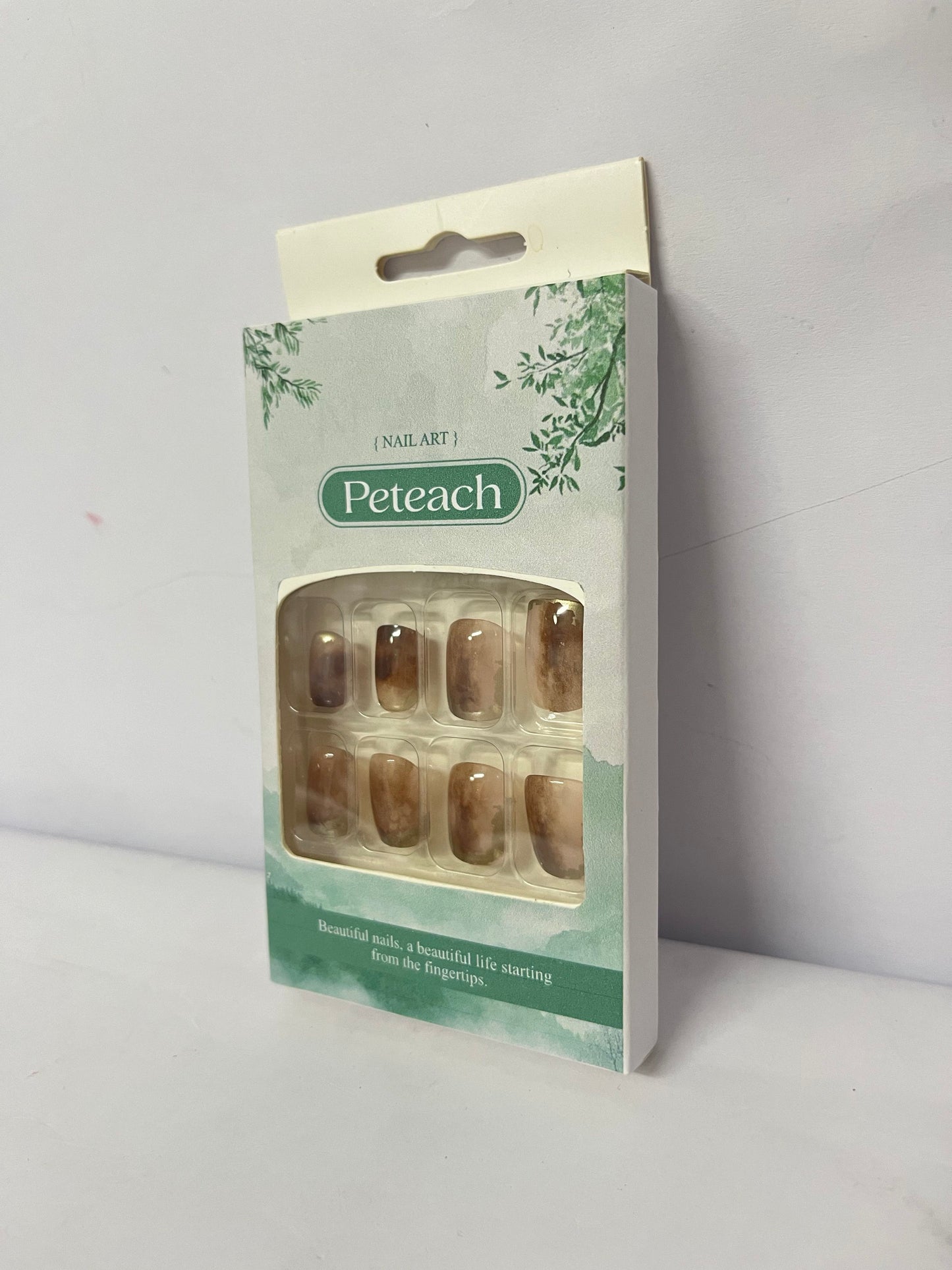 Peteach 24pcs Jelly Glue Press Nail Tips Fake Nails Full Cover Manicure Easy Application
